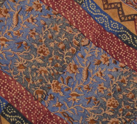 Sushila Vintage Cream Saree 100% Pure Georgette Silk Printed Floral Craft Fabric