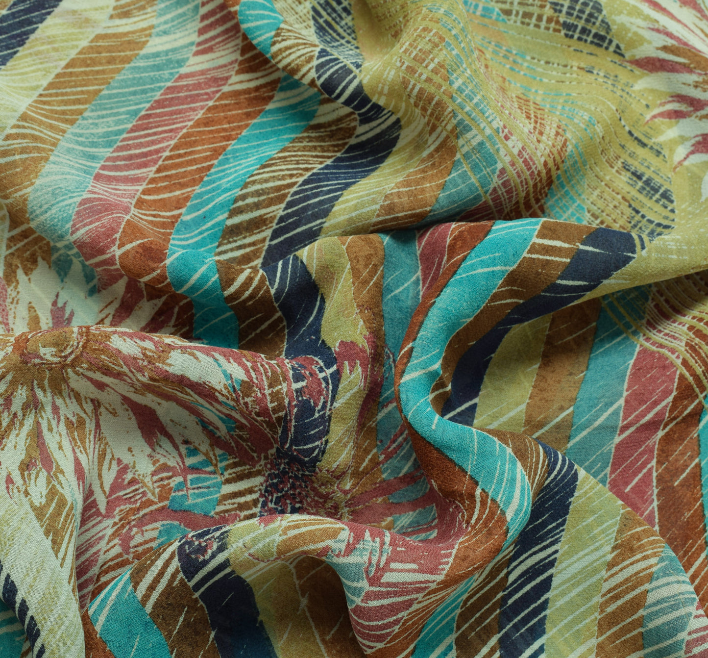 Sushila Vintage Green Saree 100% Pure Georgette Silk Printed Floral Craft Fabric