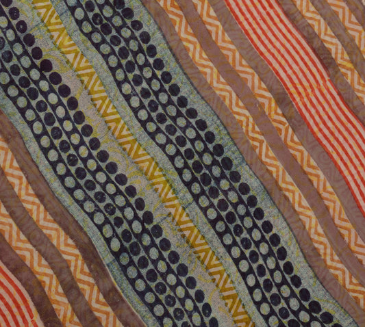 Sushila Vintage Indian Sari 100% Pure Georgette Silk Printed Floral Craft Fabric