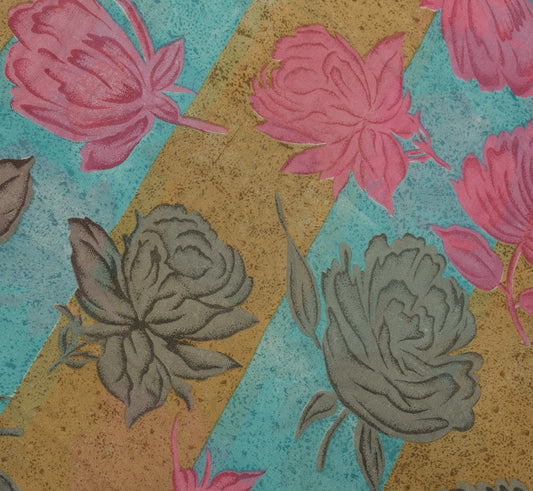 Sushila Vintage Multi-Color Sari Pure Georgette Silk Printed Floral Craft Fabric