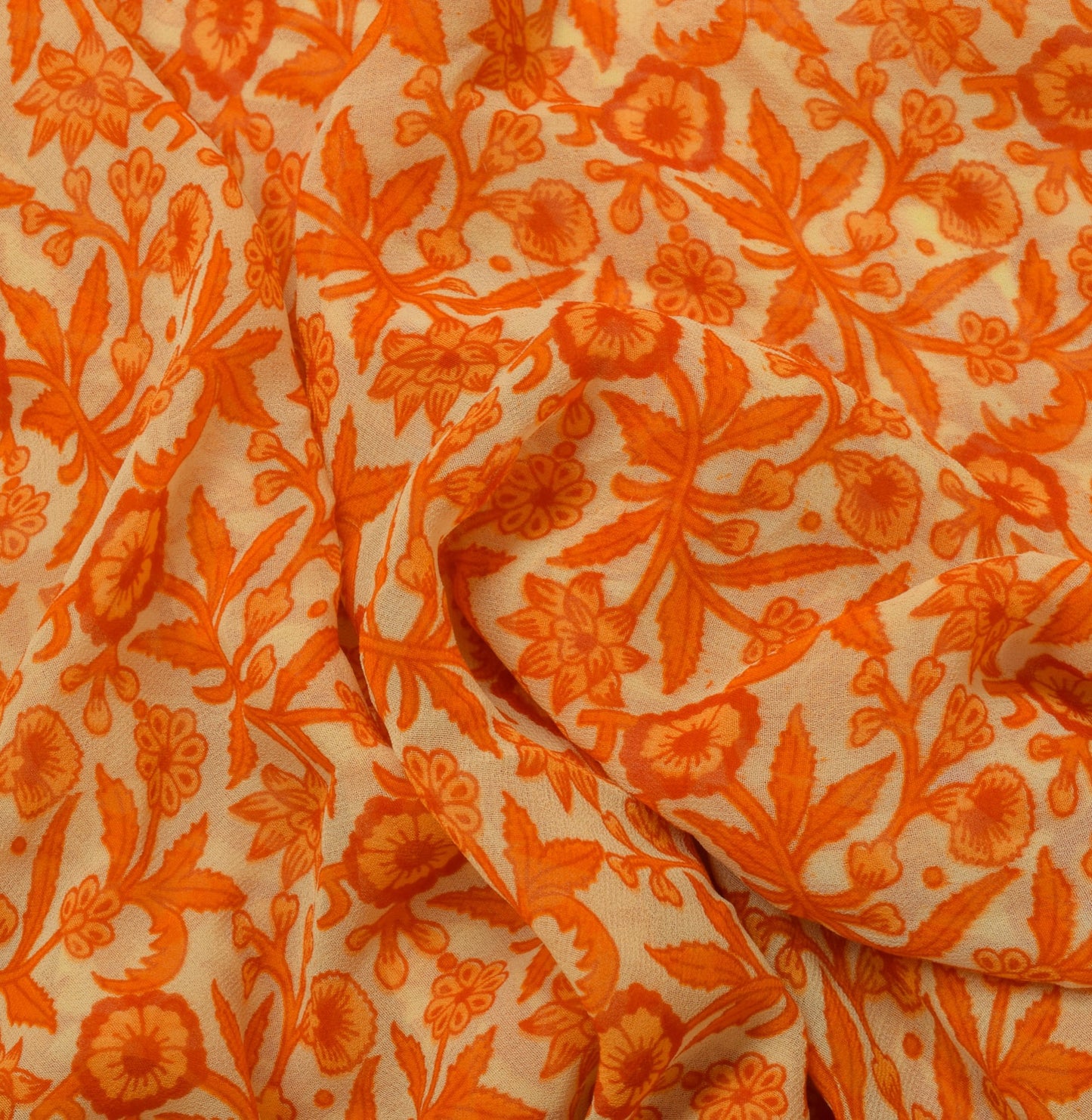 Sushila Vintage Cream Sari Blend Georgette Silk Printed Floral Craft Fabric