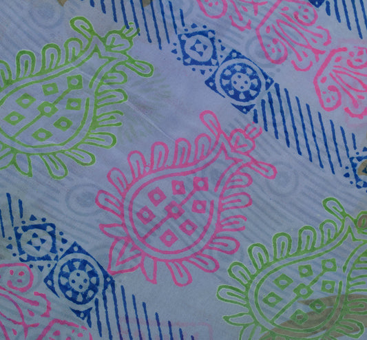 Sushila Vintage Gray Saree 100% Pure Georgette Silk Printed Floral Craft Fabric