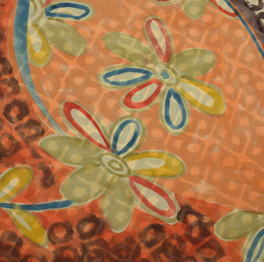 Sushila Vintage Cream Saree 100% Pure Georgette Silk Printed Floral Craft Fabric