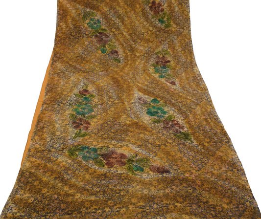 Sushila Vintage Green Saree 100% Pure Georgette Silk Printed Floral Craft Fabric