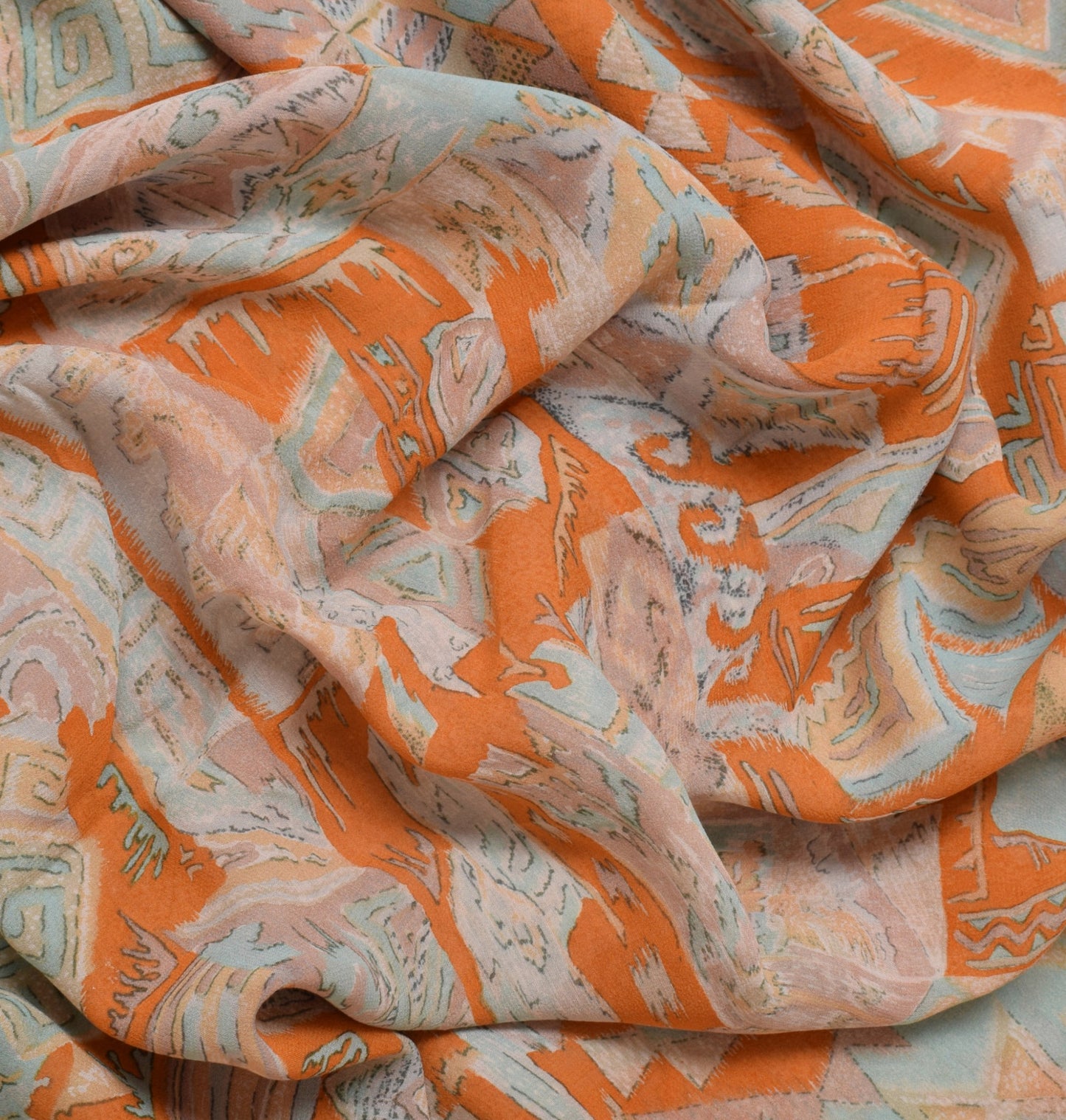 Sushila Vintage Rust Saree 100% Pure Georgette Silk Printed Floral Craft Fabric