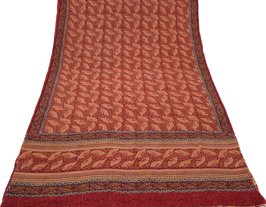 Sushila Vintage Red Saree 100% Pure Georgette Silk Printed Floral Craft Fabric