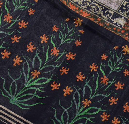 Sushila Vintage Indian Saree Blend Georgette Silk Printed Floral Craft Fabric