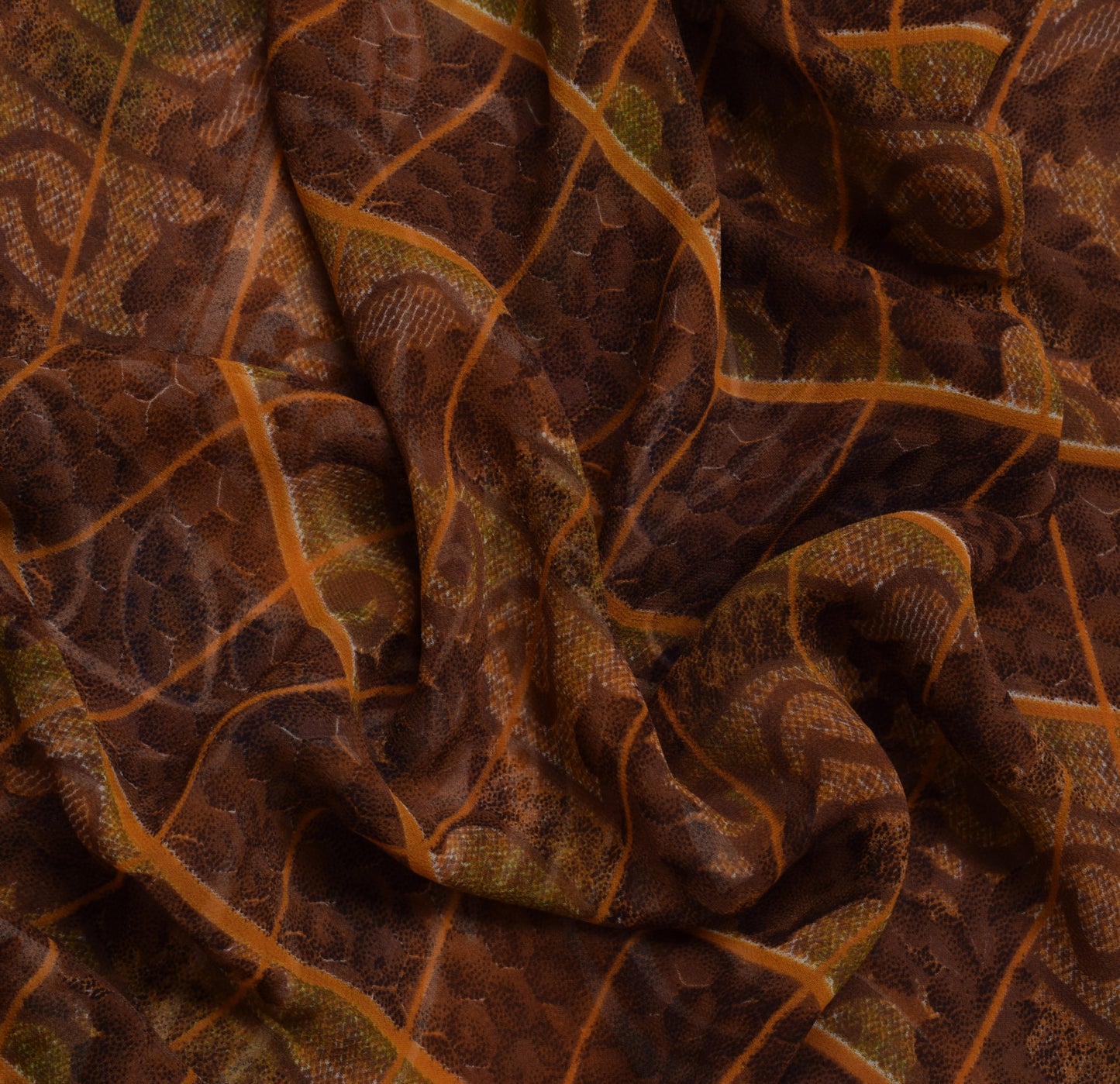 Sushila Vintage Brown Saree Blend Georgette Silk Printed Floral Craft Fabric
