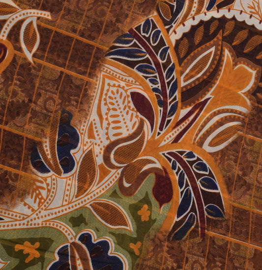 Sushila Vintage Brown Saree Blend Georgette Silk Printed Floral Craft Fabric