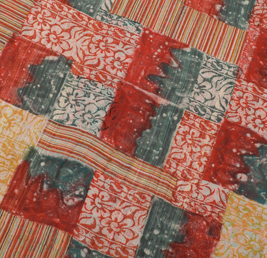 Sushila Vintage Multi-Color Saree 100% Pure Georgette Silk Printed Craft Fabric