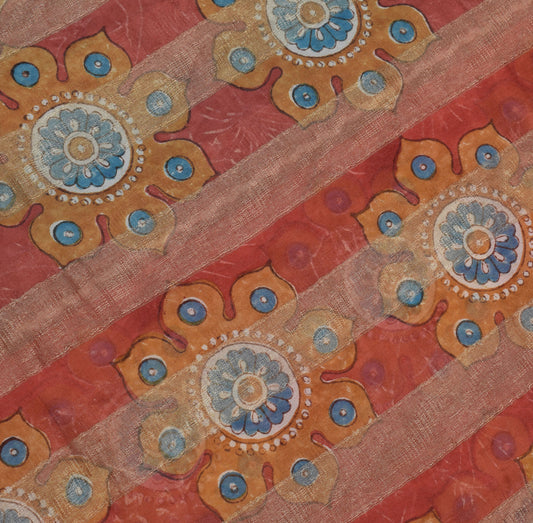 Sushila Vintage Multi-Color Sari Pure Georgette Silk Woven Printed Craft Fabric