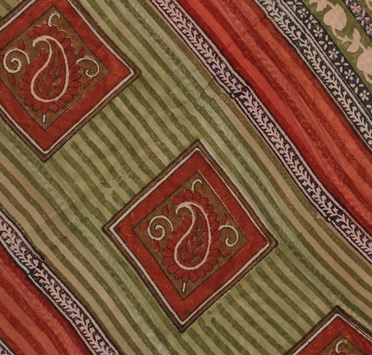 Sushila Vintage Rust Color Sari Pure Georgette Silk Printed Floral Craft Fabric