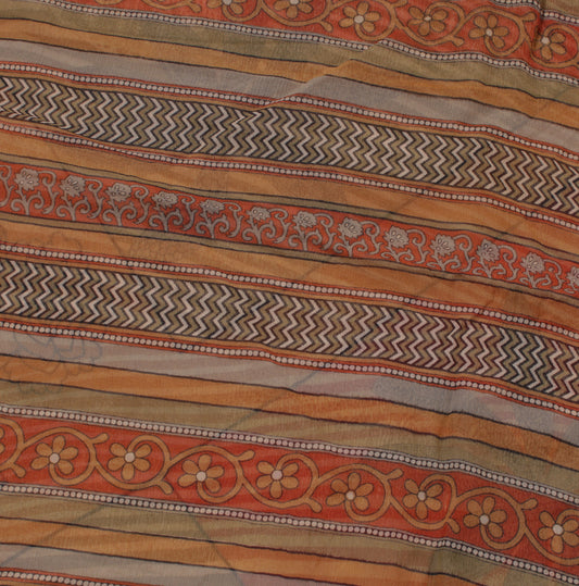 Sushila Vintage Indian Sari 100% Pure Chiffon Silk Printed Floral Craft Fabric
