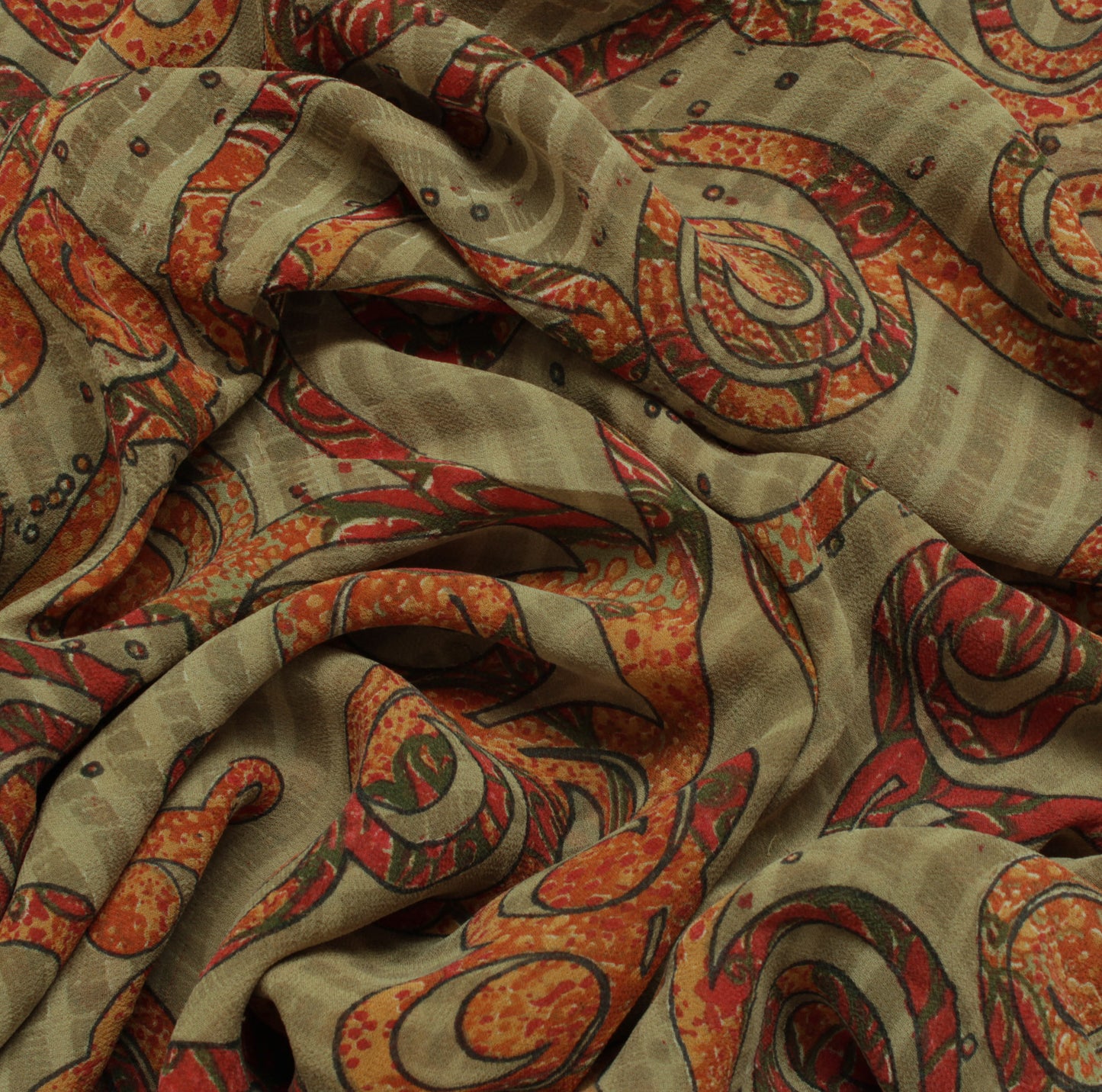 Sushila Vintage Brown Saree 100% Pure Georgette Silk Printed Floral Craft Fabric