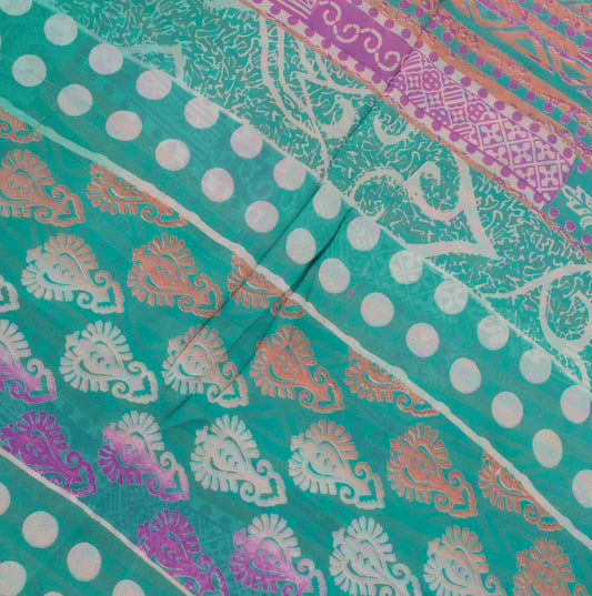 Sushila Vintage Multi-Color Sari Pure Georgette Silk Printed Indian Craft Fabric