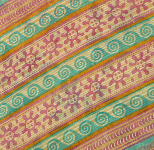 Sushila Vintage Cream Saree 100% Pure Georgette Silk Printed Floral Craft Fabric