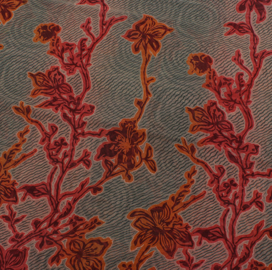 Sushila Vintage Gray Saree 100% Pure Georgette Silk Printed Floral Craft Fabric