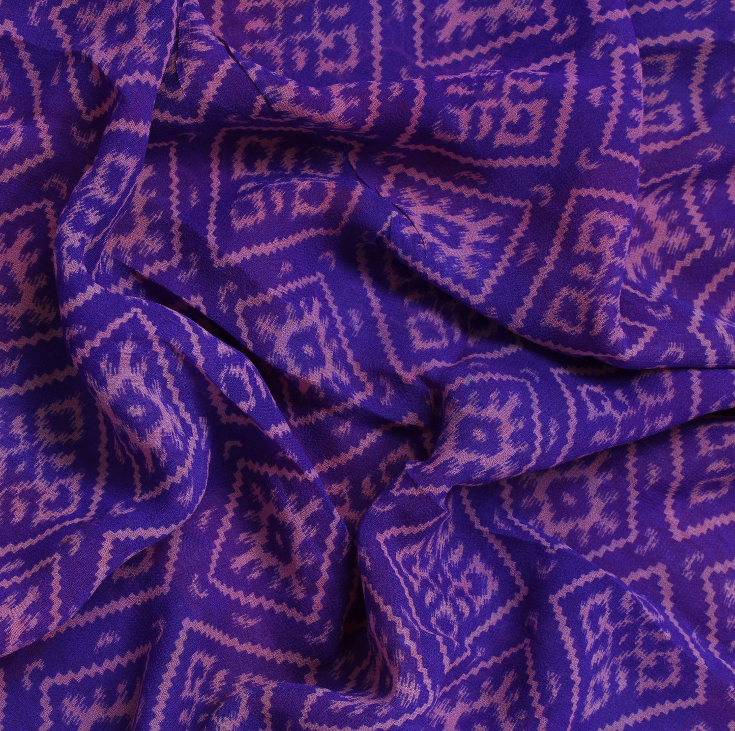 Sushila Vintage Blue Saree 100% Pure Georgette Silk Printed Indian Craft Fabric