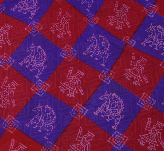 Sushila Vintage Blue Saree 100% Pure Georgette Silk Printed Indian Craft Fabric