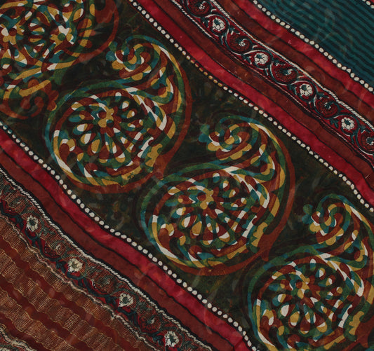 Sushila Vintage Multi-Color Sari Pure Georgette Silk Printed Woven Craft Fabric