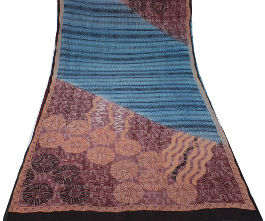 Sushila Vintage Indian Sari Pure Georgette Silk Printed Abstract Craft Fabric