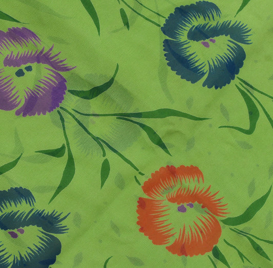 Sushila Vintage Green Saree 100% Pure Georgette Silk Printed Floral Craft Fabric