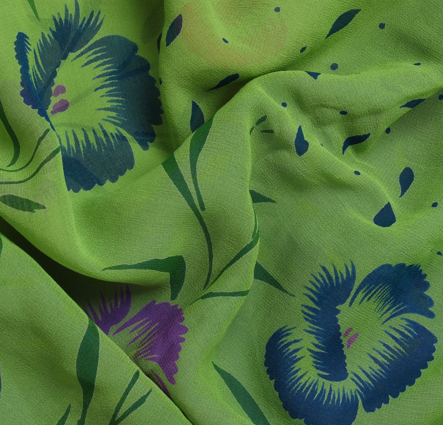 Sushila Vintage Green Saree 100% Pure Georgette Silk Printed Floral Craft Fabric