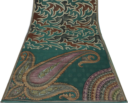 Sushila Vintage Green Saree 100% Pure Georgette Silk Printed Woven Craft Fabric
