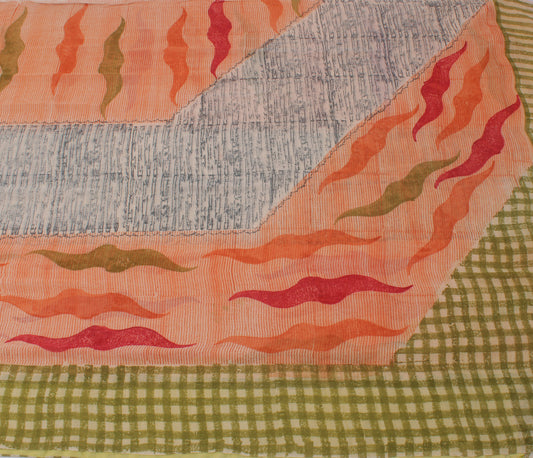 Sushila Vintage Multi-Color Sari Pure Georgette Silk Printed 5 Yard Craft Fabric