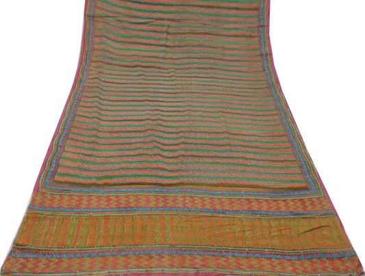 Sushila Vintage Multi-Color Sari Indian Pure Georgette Silk Printed Craft Fabric