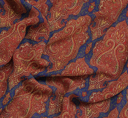 Sushila Vintage Blue Saree Blend Georgette Silk Printed Paisley Craft Fabric