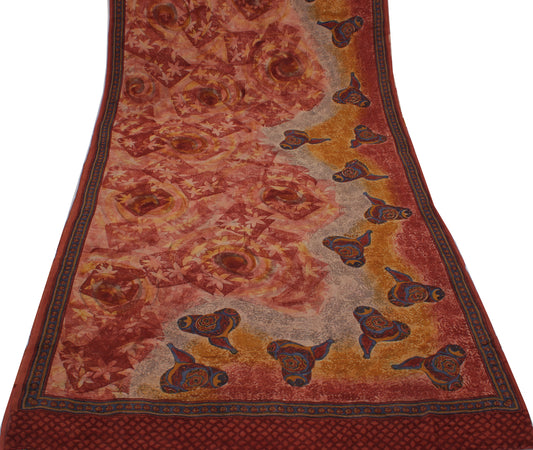 Sushila Vintage Multi-Color Sari Pure Georgette Silk Printed Floral Craft Fabric