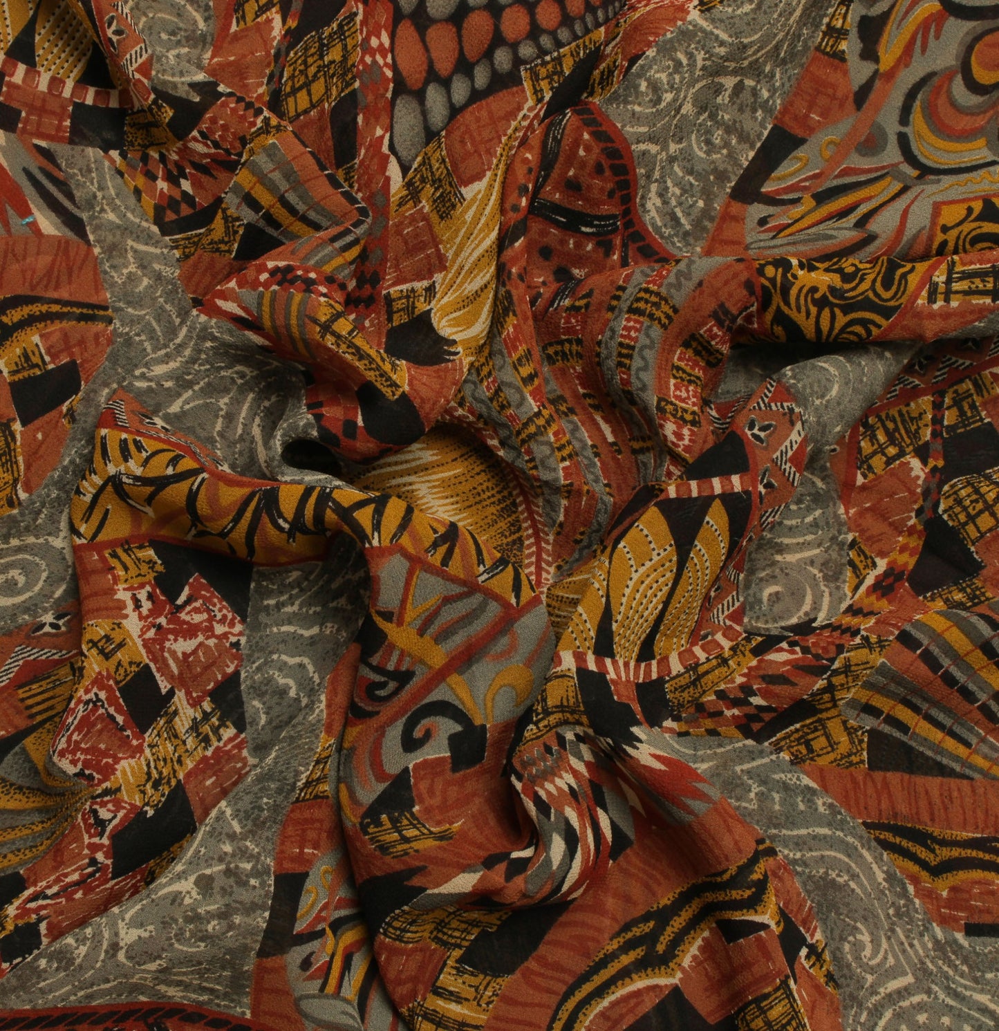Sushila Vintage Multi-Color Indian Sari Pure Georgette Silk Printed Craft Fabric