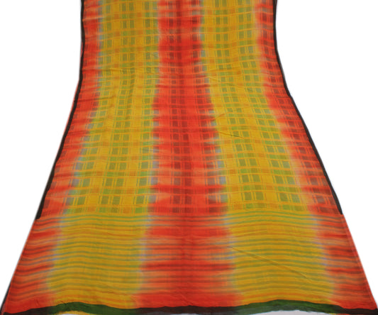 Sushila Vintage Multi-Color Sari Pure Georgette Silk Printed Check Craft Fabric