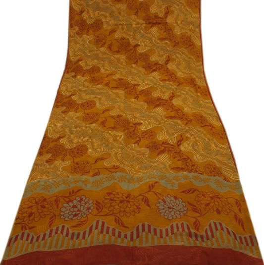 Sushila Vintage Mustard Saree Pure Georgette Silk Printed Floral Craft Fabric
