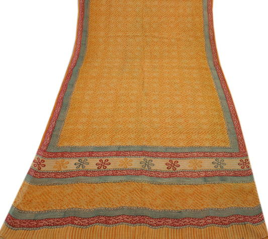 Sushila Vintage Mustard Sari Pure Georgette Silk Printed Floral Craft Fabric