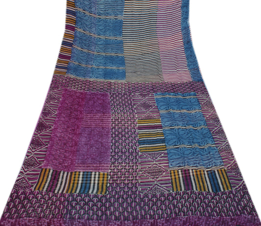 Sushila Vintage Multi-Color Indian Sari Pure Georgette Silk Printed Craft Fabric