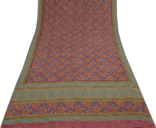 Sushila Vintage Indian Sari 100% Pure Georgette Silk Printed Floral Craft Fabric