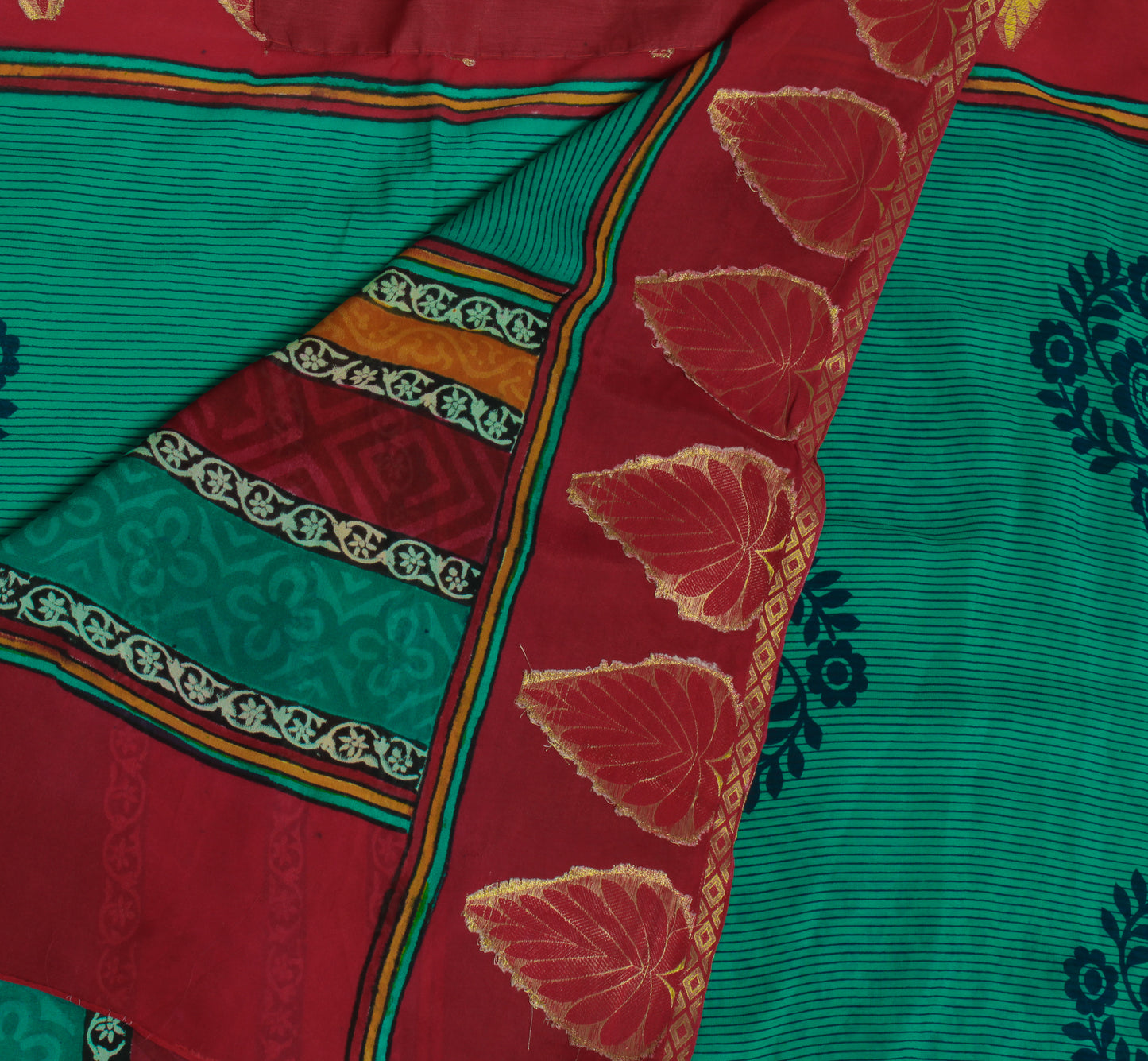 Sushila Vintage Green Saree 100% Pure Georgette Silk Printed Floral Craft Fabric