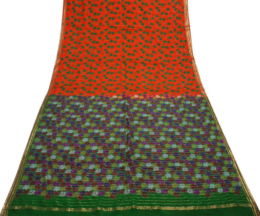 Sushila Vintage Orange Saree Pure Georgette Silk Printed Floral Craft Fabric