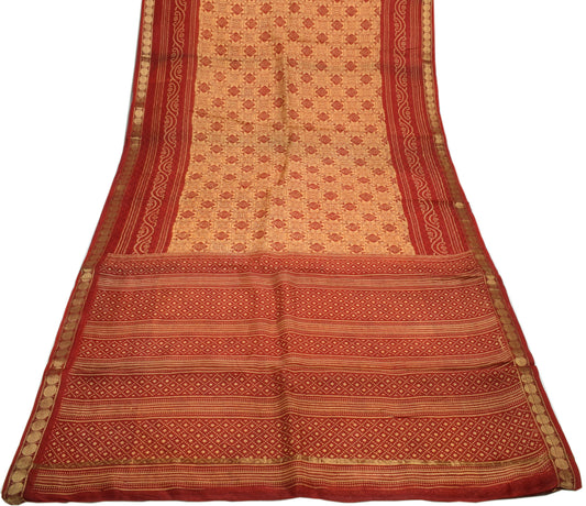 Sushila Vintage Cream Saree 100% Pure Georgette Printed Paisley Craft Fabric