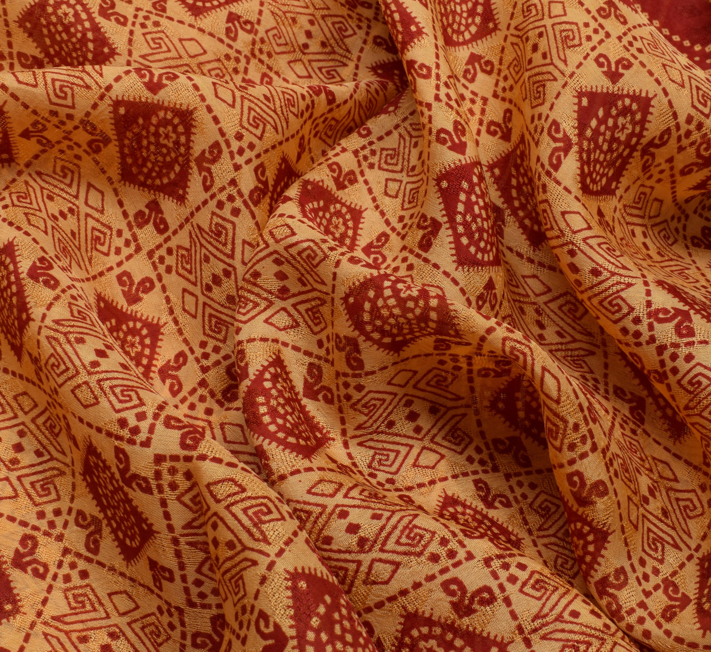 Sushila Vintage Cream Saree 100% Pure Georgette Printed Paisley Craft Fabric
