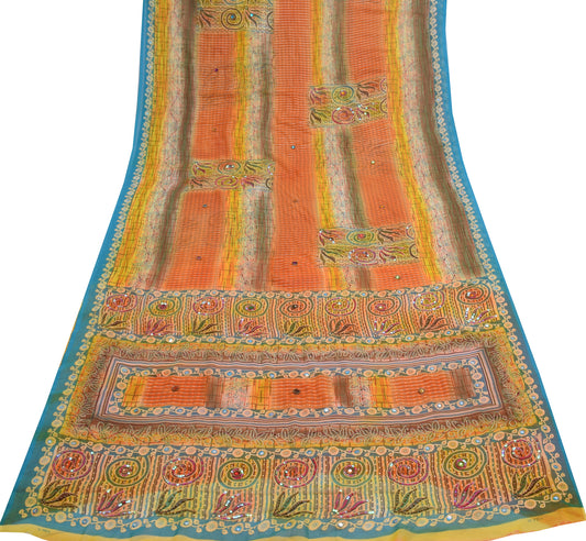 Sushila Vintage Multi-Color Sari Blend Georgette Silk Printed Craft Fabric