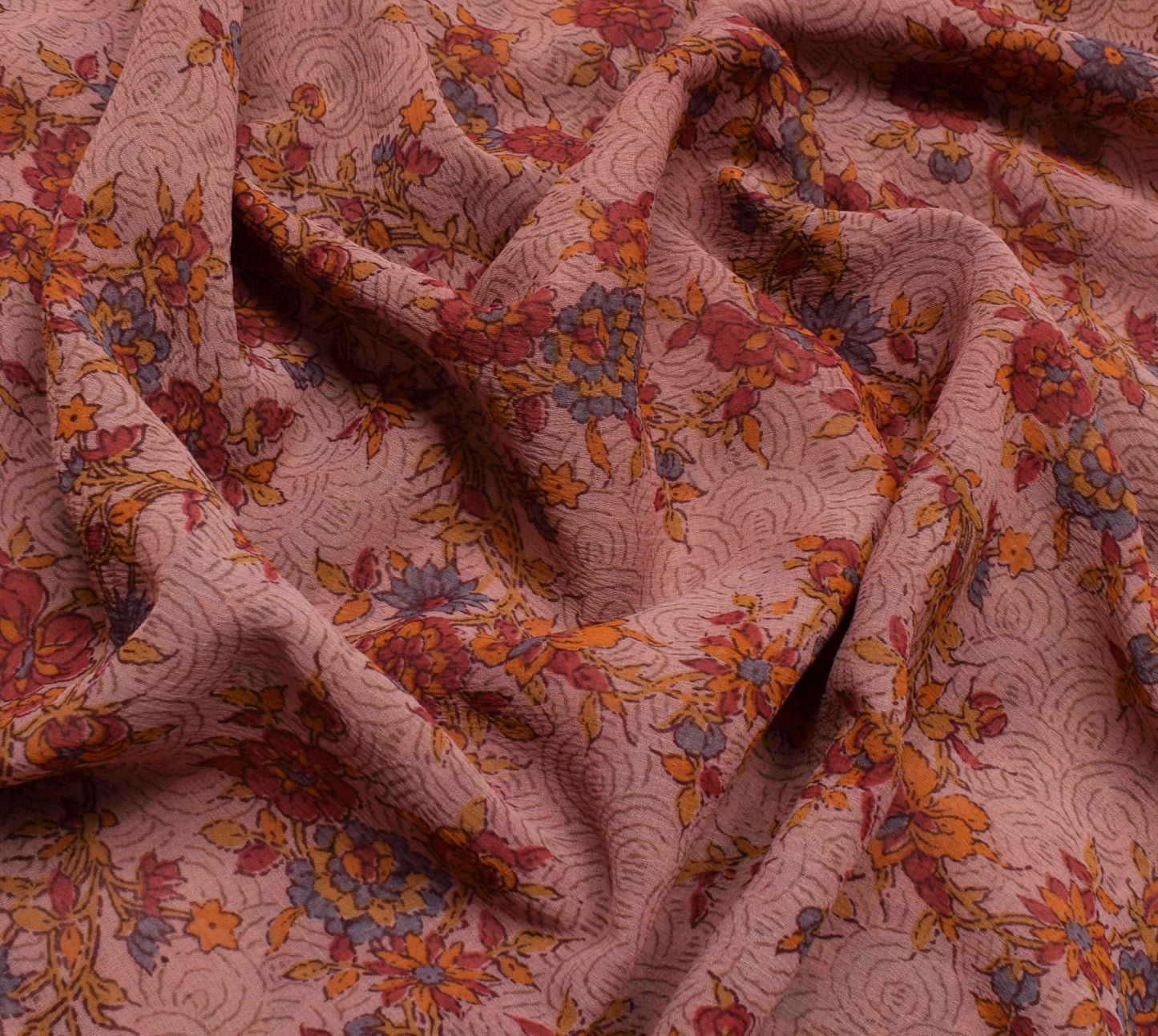 Sushila Vintage Indian Saree Blend Georgette Silk Printed Floral Craft Fabric