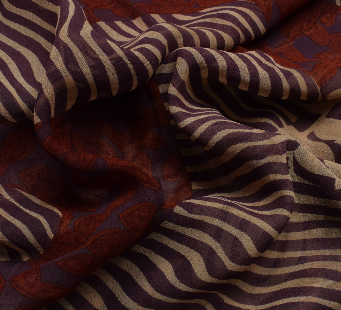 Sushila Vintage Indian Saree 100% Pure Georgette Silk Printed 5 YD Craft Fabric