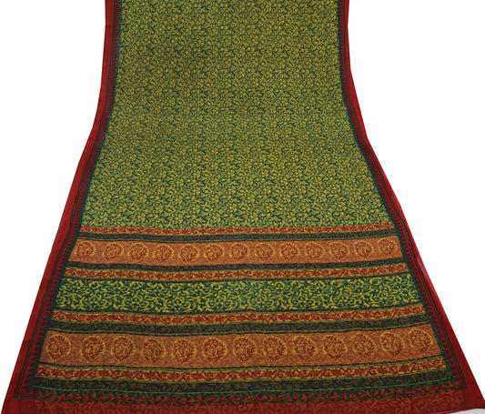 Sushila Vintage Green Saree Blend Georgette Silk Printed Floral Craft Fabric