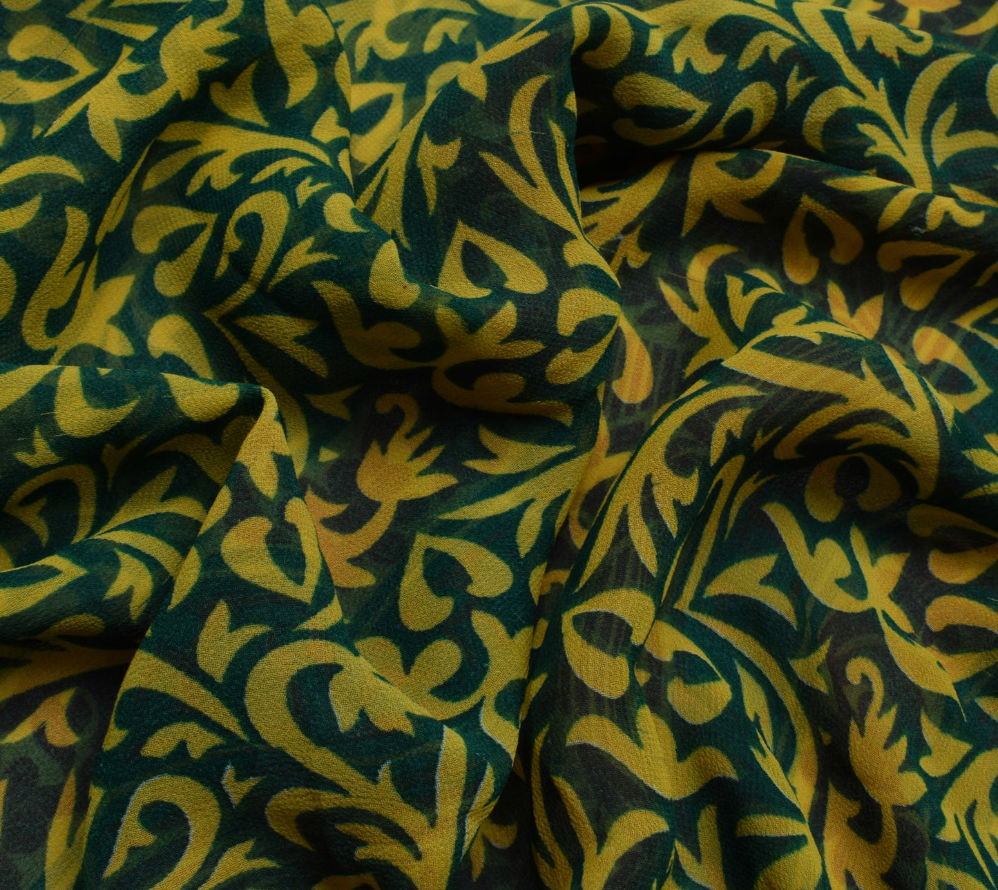 Sushila Vintage Green Saree Blend Georgette Silk Printed Floral Craft Fabric