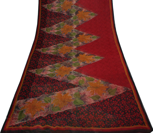 Sushila Vintage Multi-Color Sari Pure Georgette Silk Printed Floral Craft Fabric