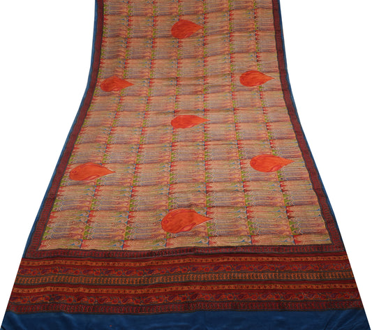 Sushila Vintage Multi-Color Saree Pure Crepe Silk Printed Paisley Soft Fabric