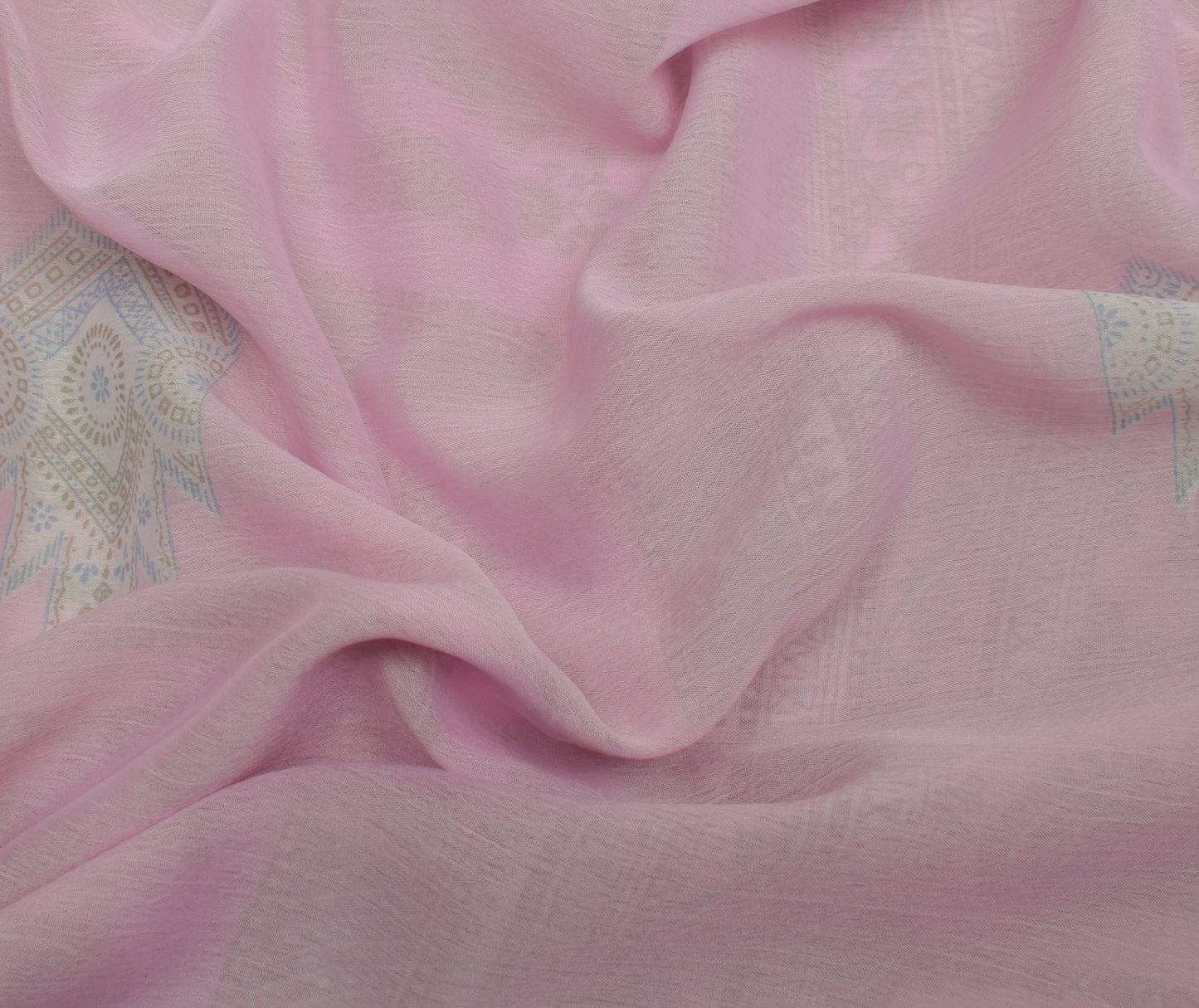 Sushila Vintage Pink Saree Blend Georgette Silk Printed Floral Craft Fabric
